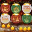 VIHOSE 6 Set Christmas Votive Candle Holders Xmas Red Green White Glass Tea Light with LED Battery Operated Candles Flameless Lights Christmas Table Decorations for Home Table Centerpiece Decor Gifts