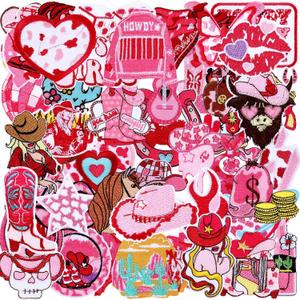 Tigeen 48 Pcs Western Cowgirl Iron on Patches Pink Girl Hat Sewing Patches Embroidery Applique Patch DIY Accessories for Trucker Hats,Jackets,Backpack,Clothing, Jeans DIY Emblem Accessory