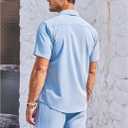 COOFANDY Men's 2 Piece Short Set Cuban Guayabera Shirts Short Sleeve Casual Beach Outfits Set (Large, Light Blue)