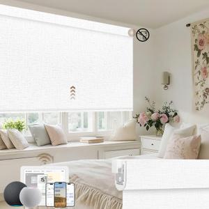 Kincmo No Drill Motorized Blinds with Remote, 100% Blackout Roller Shades for Windows, Custom Electric Blinds Compatible with Alexa, Apple Homekit, Google Home (100% Blackout Classic White)
