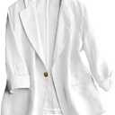 IDEALSANXUN Plus Size Blazer for Women Casual Cotton Linen Lightweight Summer Outfits Beach Clothes Cardigan Tops, White, 3XL