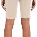 IZOD Juniors Uniform Bermuda Shorts, Skinny Style with Hook & Eye Closure, Stretch Twill Fabric (11, Khaki)