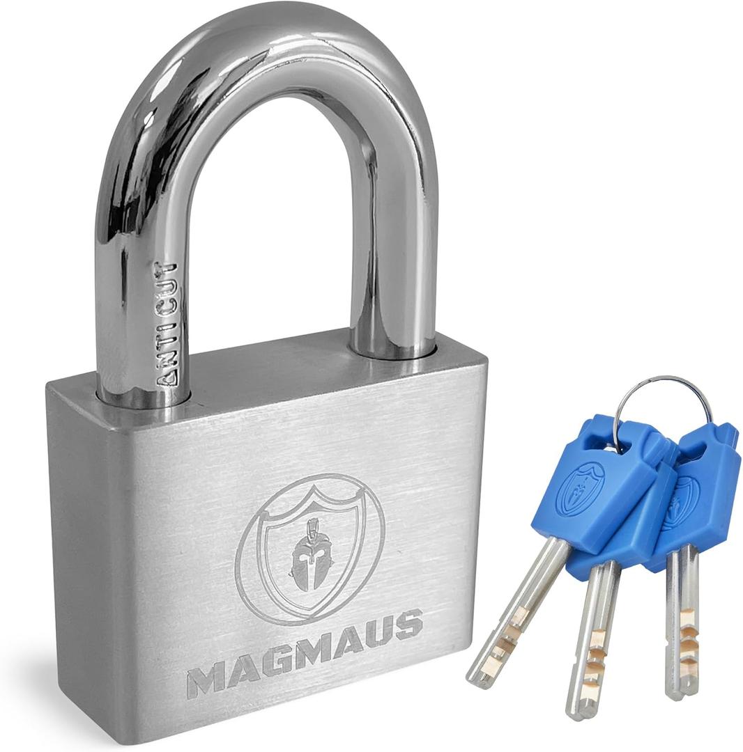 Magmaus PDL/50 Heavy Duty Lock with 3 Keys [Anti Cut Shackle] - [Stainless Steel] Weatherproof Padlock for Outdoor Use - Ideal for Storage Unit, Shipping Container, Gate (50 mm, 3 Keys)