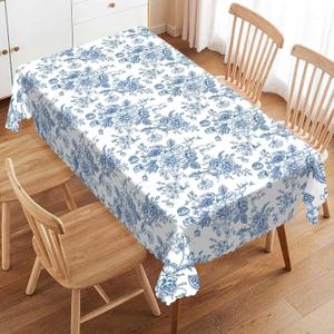 Blue and White Floral Rectangle Tablecloth Vintage Chinoiserie Flowers Table Cloth for Kitchen Dining Tablecloths Table Cover Decor for Party Patio 54 x 72 Inch