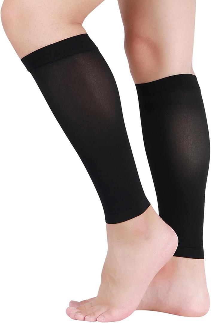 Lin Performance Medical Calf Compression Sleeve for Women and Men Lightweight Footless Socks for Nurses, Pregnant, Travel and Flight, Varicose Veins, Post Surgery Recovery, Edema (Medium, Black/20-30mmhg)