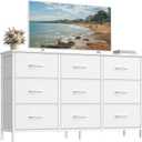 SONGMICS BELLAH Collection - Dresser for Bedroom, TV Stand for TVs Up to 55 Inches, Chest of Drawers for Living Room, Closet, Steel, 9 Drawers, Modern, Cloud White ULGS033WH02S