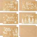 Motiskyy 200 Pack Kraft Merry Christmas Greeting Cards with Envelopes Bulk 4 x 6 in Holidays Cards Bulk Brown Xmas for Winter Festival Party Supplies Gift with Tree deer Snowman Snowflake Pattern