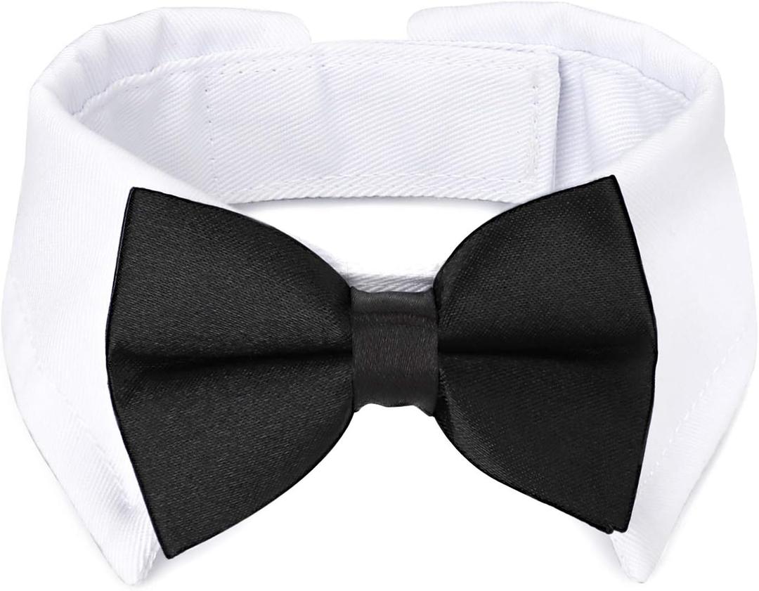 Segarty Dog Tuxedo Bow Tie Collar - Black Bowtie With Handcrafted Adjustable White Formal Pet Cats Necktie for Medium Large Boy Dogs - Wedding Grooming Bows Birthday Gift