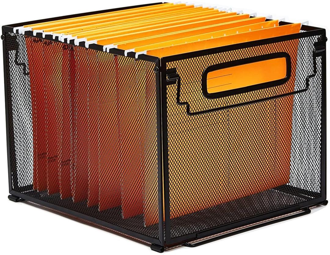SETTFRFE Letter Size Hanging File Folder Organizer,Metal Filing Crate,File Basket for Hanging File,Black (Mesh metal)