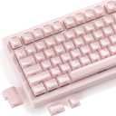 HITIME XVX Keycaps, Cute Pink Crystal Jelly Keycaps 75 65 60 100 Percent, Custom Side Printed Key caps for ANSI/ISO Layout 61/68/84/87/98/104 Gaming Mechanical Keyboard, OEM Profile 136 Keys