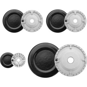 EEEKit 8 PCS Gas Stove Burner Caps Set, Burner Cap Replacement Part 1 Large, 1 Small, 2 Middle, Cooker Hat Set for Gas Stove (Grey)