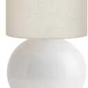 Modern White Small Table Lamp with Cotton Linen Shade, 10.4-inch LED Desk Light, One-Button Switch for Bedroom, Living Room, Nightstand, Includes Warm Light Bulb