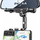 PKYAA Rearview Mirror Phone Holder for Car, 360° Rotating Rear View Mount with Adjustable Arm Length, Upgraded Four Corners Fixed Anti-Shake Multifunctional Design for All Smartphones