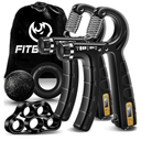 FitBeast Hand Grip Strengthener Workout Kit (5 Pack), 2 Forearm Grip Adjustable Resistance Hand Gripper, Finger Stretcher, Grip Ring & Stress Relief Grip Ball for Athletes