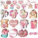 Anglechic 36 Pcs Mother's Day Tree Ornaments Mom Wood Hanging Ornaments with Ropes Mother's Day Slices Tags Pink Flower Love Heat Decoration for Anniversary Birthday Party Tree Home Decor