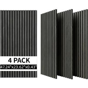 3D Wood Slat Acoustic Wall Panels, 4 Pack,Wall Decor,Matte Black | 47.2'' X 23.6'', Sound absorption and noise reduction, Textured Interior Paneling, For Living Room, Bedroom, Office & Studio