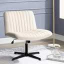 PUKAMI Criss Cross Chair,Comfy Cross Legged Office Desk Chair No Wheels,Modern Fabric Swivel Adjustable Height Mid Back Wide Seat for Home Office Computer Makeup Vanity Task(Beige)