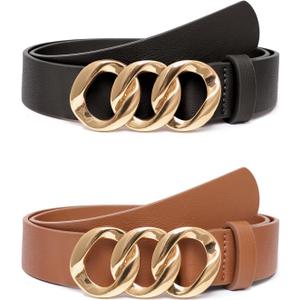 Bbonlinedress Womens Waist Belts for Jeans Pants Dresses Fashion Ladies Leather Belts with Gold Buckle (S)