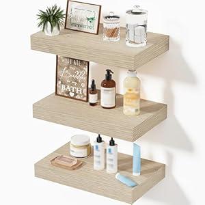 Mifurn Floating Shelves for Wall, Bathroom Shelves Over Toilet, Wall Shelves & Book Shelf for Room, Hanging Shelf, Modern Wooden Mounted Floating Shelves, 12x7x1.5 in (Oak, Set of 3)