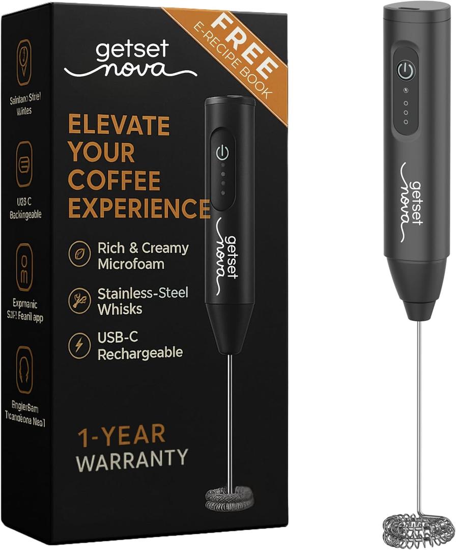 Milk Frother for Coffee, Rechargeable Electric Handheld Frother Wand with Dual Whisk, 3 Speed Settings, Fast Recharge, Powerful Motor, Handheld Mixer Electric (Black)