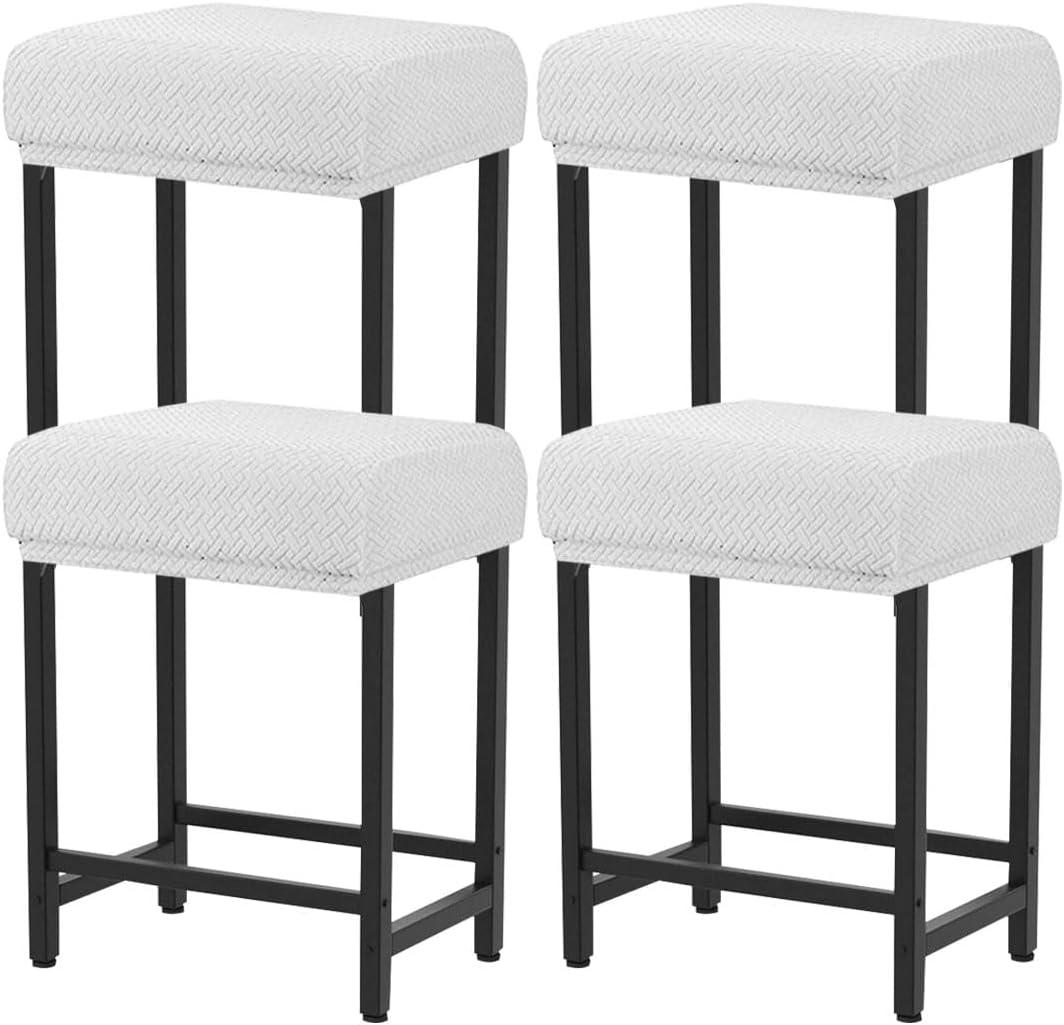 Levoberg Bar Stool Cover Rectangle Stretch Counter Height Barstool Slipcovers Rectangular Vanity Stool Cover Kitchen Counter Saddle Seat Cover for Wooden Metal Bench Set of 4 White