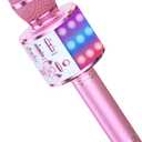 BONAOK Wireless Karaoke Microphone for Kids,Portable Bluetooth Karaoke Machine Mic & Speaker for Phones,Singing Gifts for Girls Boys Adults Party Birthday (Lightpink)