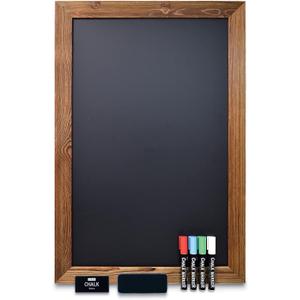 Better Office Products Magnetic Wall Chalkboard Sign, X Large Size 20" x 30", Rustic Wood Frame, Vertical or Horizontal Wall Mount, Includes 4 Chalk Markers + Chalk and Eraser,(Rustic Brown)