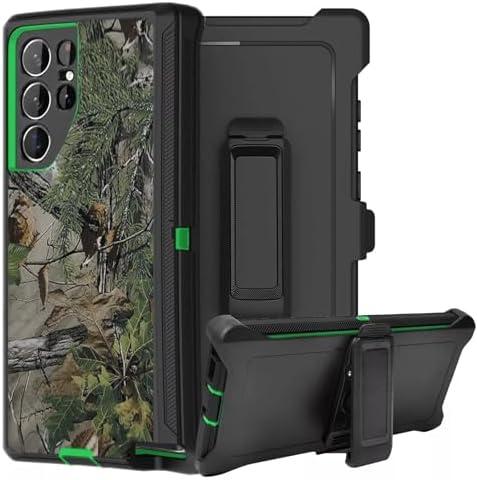 Fastsun Galaxy S25 Ultra Defender Case, Camo Designed Protective Defender Shockproof Hybrid Case Dual Layer Design Hard Cover Compatible with Samsung Galaxy S25 Ultra (Clip+Camo Green Tree)