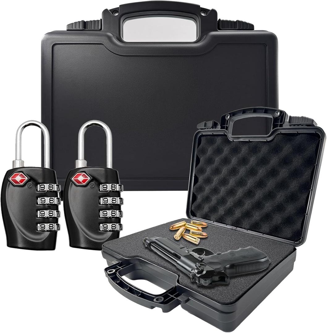 LAFENLIN TSA Approved Gun Case for Air Travel with Locks-Handgun Case Lockable 12.8 x 10 x 3.2 Inches, Water-Resistant Gun Carrying Case for Pistol, Plastic Hard Case with Foam (Size)