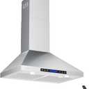Wall Mount Range Hood with Ducted/Ductless Convertible Duct, 30 Inch 780CFM Stainless Steel Vent Hood, 4Speed Touch Panel with 2pcs Adjustable LED Lights (PA02-30)