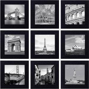 eletecpro 4x4 Picture Frames Set of 9 Classic Gallery Wall Frame Set Displays 4x4 Photo without Mat Square Picture Frames Collage Wall Decor, Black Modern Home Decor for Hanging