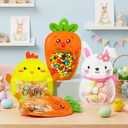 Resurhang 60 Pcs Easter Treat Bags Candy Zipper Cute Bunny Carrot Chick Food Goodie Gifts Bags Resealable Easter Rabbit Snack Containers with Handle for Some Bunny Is One Baby Shower Party Supplies