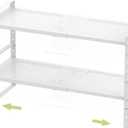 Jojocross Expandable Stackable Aadjustable Shoe Rack Pantry Shelf for Kitchen Cabinets Counter Shelves Countertop Cupboard Storage Solution,Sturdy Heavy-Duty Metal Construction(2Packs/White/Large)