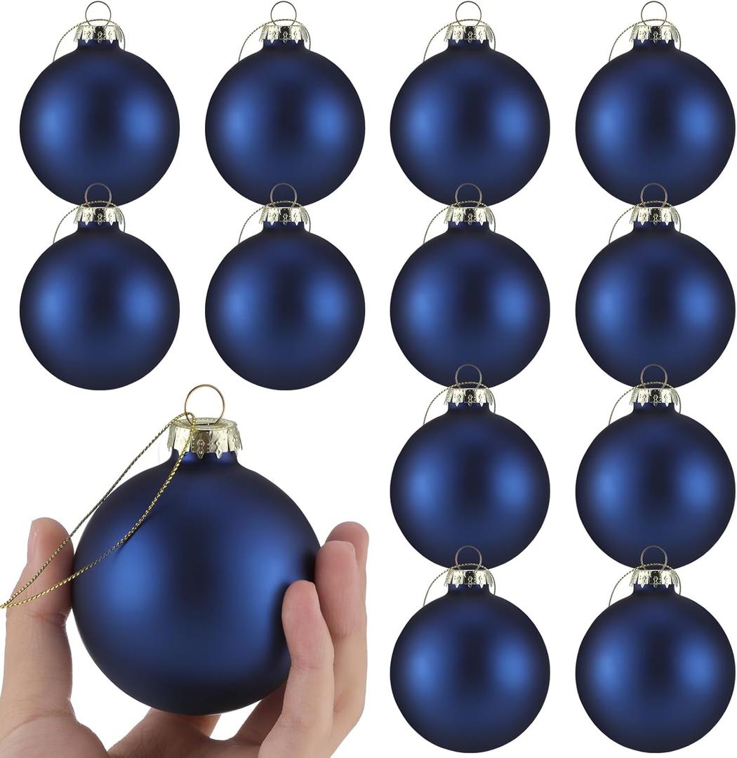 Syhood 12 Pcs Glass Christmas Ball Ornaments 2.64 Inch Small Glitter Christmas Tree Balls Ornaments Decoration Present for Xmas Tree Decorations Set(Dark Blue) (Matte)