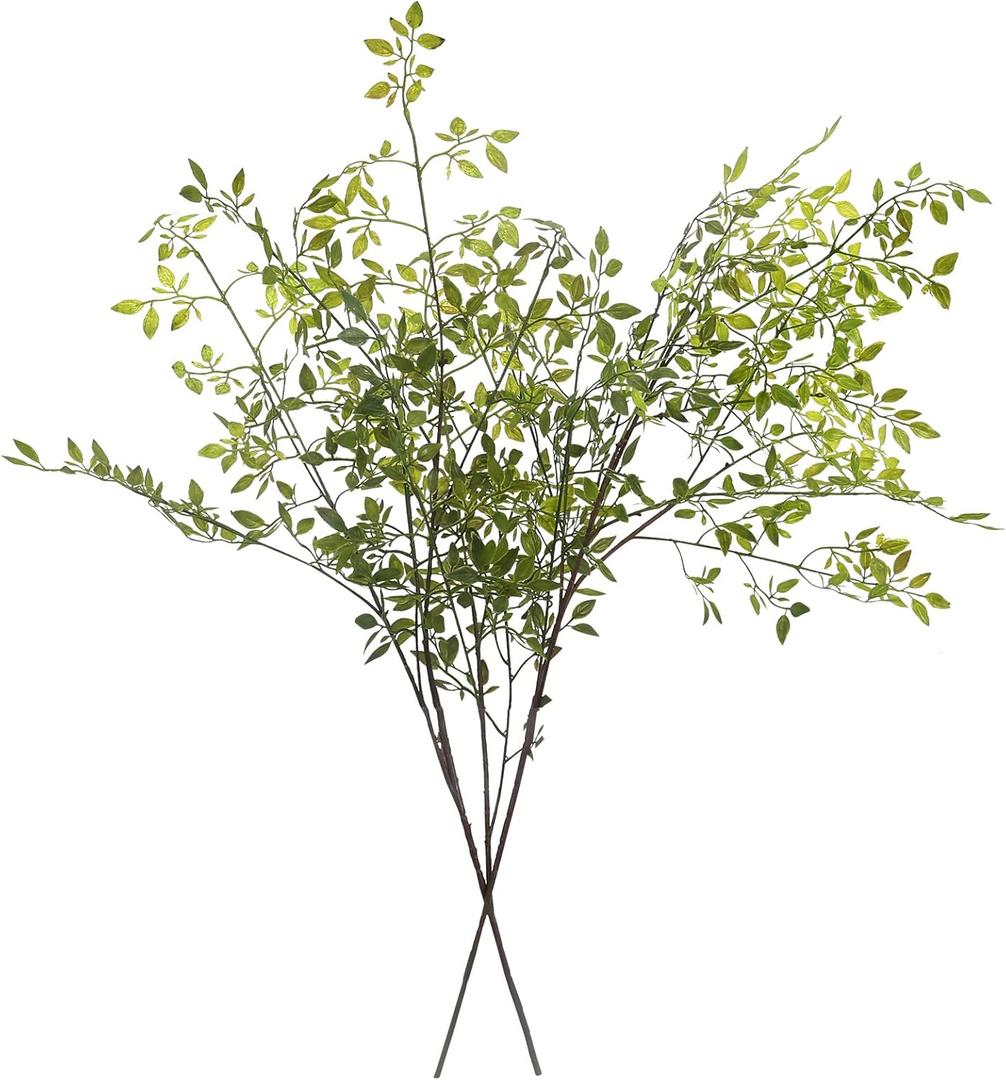 Melorca&Guilla Artificial Plants, 2PCS 43.3" Green Nandina Faux Branches for Vase, Artificial Plants for Shop Garden Office Home Décor