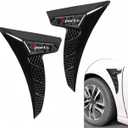 2 PCS Car Fender Side Vents, TPU Shark Gill Side Air Flow Hole Grille with Sports Logo, Cool Personality Fender Vent Trim Covers, Self-Adhesive Spoiler Exterior Decorations for Cars (Black)