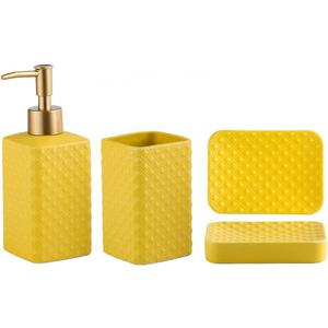 Jessie Bathroom Accessories Set, 3-Piece Ceramic Bathroom Accessory Set, Soap Dispenser, Toothbrush Holders Set, Tumbler, Soap Dish Embossed Matte Bathroom for Modern Bathrooms (Yellow 3-Piece Suit)