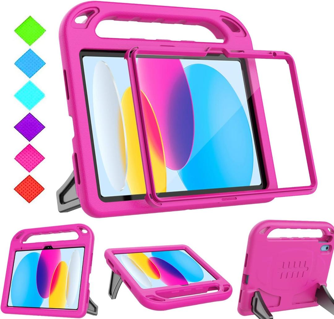 BMOUO Kids Case for iPad 11th Generation (A16) 11 Inch 2025/iPad 10th Generation 10.9" 2022 - with Built-in Screen Protector, Shockproof Handle Stand iPad 11th/10th Generation Case for Kids, Rose