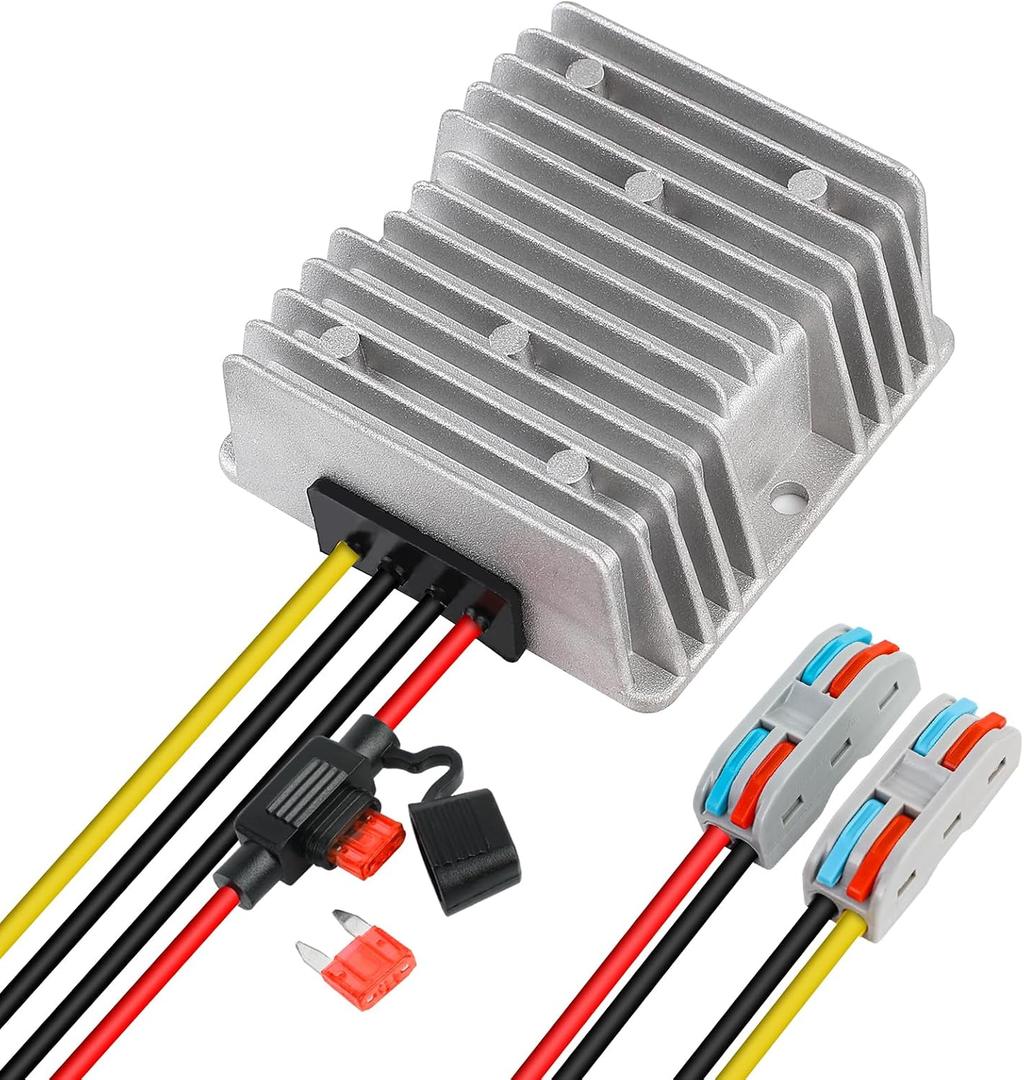 DC 36V/48V to 24V 10A 240W Converter Voltage Regulator Buck Reducer Power Converter with Fuse & Connectors, Waterproof Module Transformer for Golf Cart Club Car