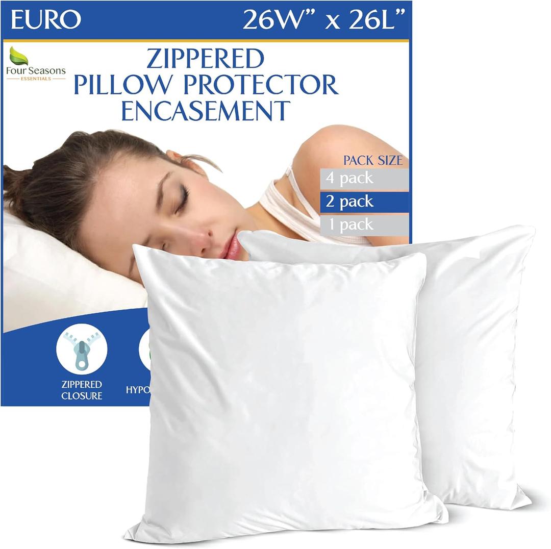 Euro Size Pillow Protectors (Set of 2) - European Square 26x26 Pillow Covers Waterproof Hypoallergenic Dust Proof Zippered Encasement