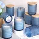 DARJEN 12 Pack Blue Candle Jars for Making Candles- 8 OZ Empty Glass Candle Making Jars with Bamboo Lids and Labels, Candle Making Supplies Candle Containers for DIY Gifts