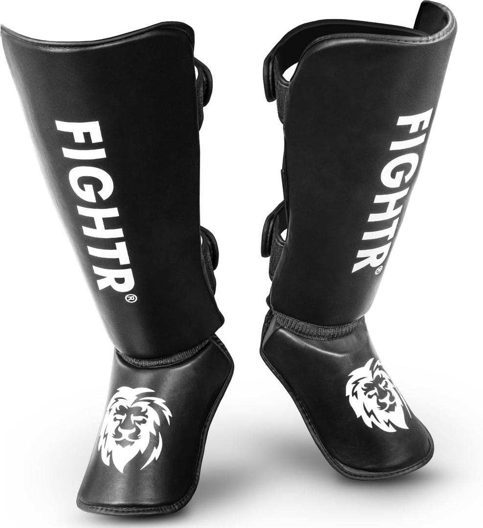 FIGHTR Shin Guards - with a and Ideal Padding | Thick shin Protection for Kicks in Kickboxing, MMA, Muay Thai and Other Martial Arts (Medium)