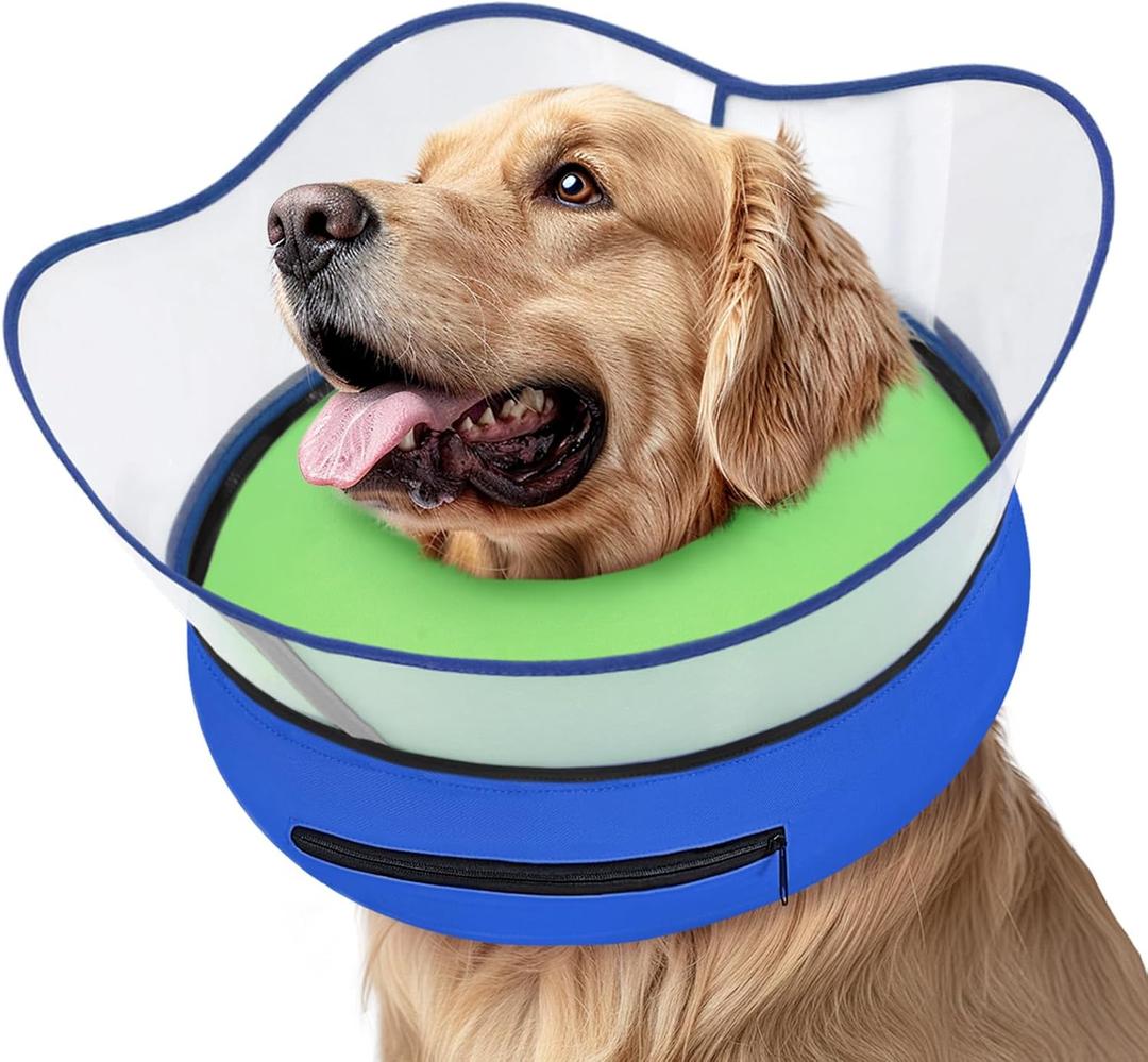 Supet Raised Inflatable Dog Cone Collar to Stop Licking, Soft Dog Cone Alternative for Large Dogs, Doggie Donut Collar After Surgery (Blue, L)