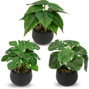 Briful 3PCS Fake Plants Potted Artificial Plants Mini Faux Plants in Black Ceramic Pots Greenery Dcor for Home Office Table Room Farmhouse Indoor Decoration (Type#2)