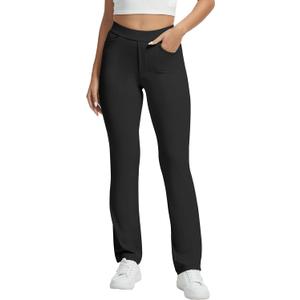 VIMPEP Straight Leg Yoga Dress Pants for Women Pull On High Waisted Work Pants Woman Business Casual Office Slacks with Pockets Petite Regular 106 31 Black, 2XL
