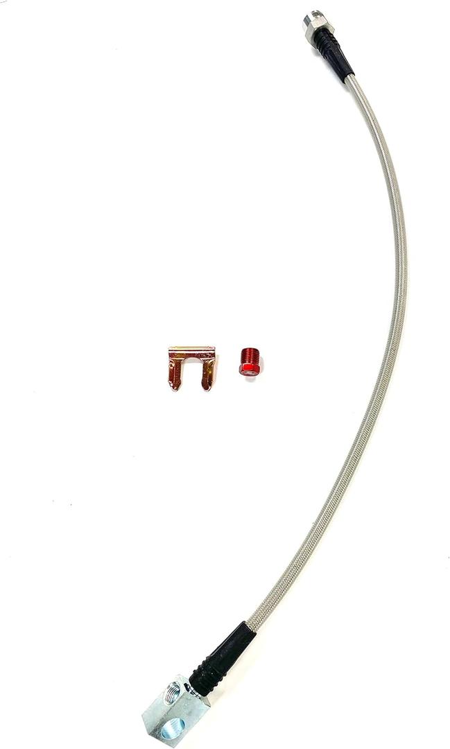 The Stop Shop Universal Rear Braided SS Brake Hose, 19" Long with mouting block