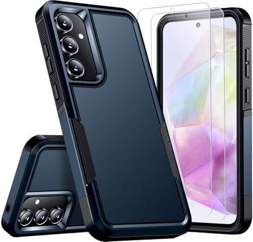 SPIDERCASE for Samsung Galaxy A35 5G Case,[12 FT Military Grade Drop Protection] 2 Pack[Tempered Glass Screen Protector + Camera Lens Protector] Heavy Duty Shockproof Case,Dark Blue