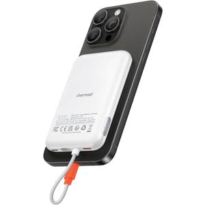 charmast Slim Portable Charger, 5000mAh Fast Charging Power Bank Built in for iPhone Cable, Digital Display Battery Pack Compatible with iPhone 14/14 Pro Max/13/13 Pro Max/12/11/XR/X (No-Wireless)