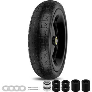 13 Inch Flat Free Wheels Tires 4.00-6 Solid Replacement with Universal 5/8" Axle Bore Hole, 4 Spacers and 2 Pins, for Wheelbarrow, Garden Wagon, Hand Truck, Trolley, Lawn Mower, 1 Pack