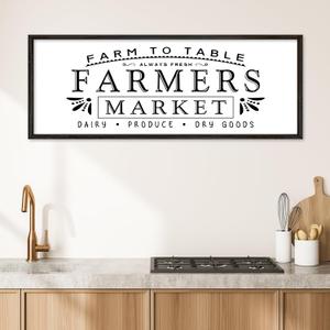 YWMZYKJGS Kitchen Sign Farm to Table Always Freshs Farmers Market Dairy Produce Dry Goods Wall Decor Art 32"X12" Large Rustic Farmhouse Vintage Dining Room Horizontal Wall Hanging (Black)